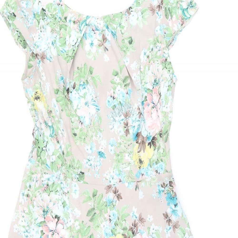 Wallis Womens Brown Floral Polyester A-Line Size 10 Round Neck Zip