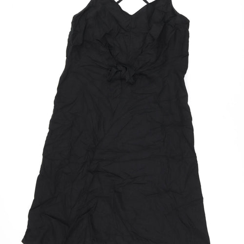Marks and Spencer Womens Black Linen A-Line Size 18 V-Neck Zip