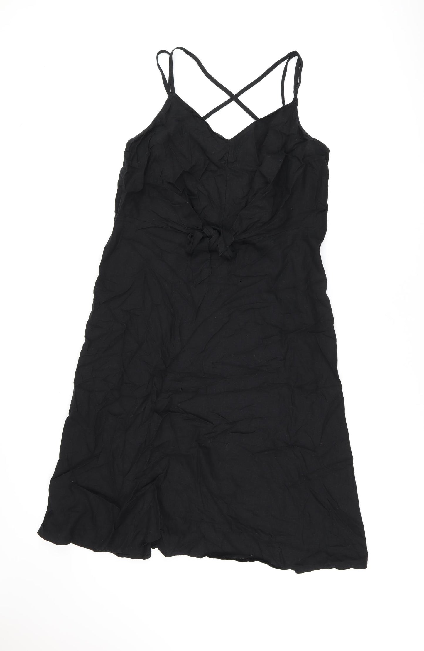 Marks and Spencer Womens Black Linen A-Line Size 18 V-Neck Zip