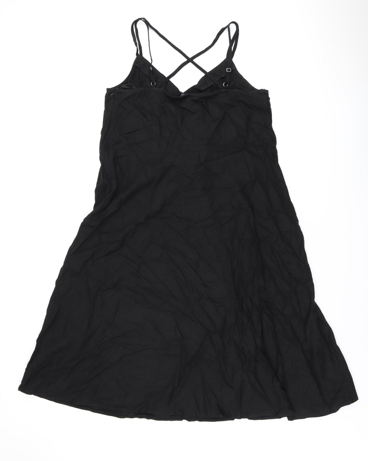 Marks and Spencer Womens Black Linen A-Line Size 18 V-Neck Zip