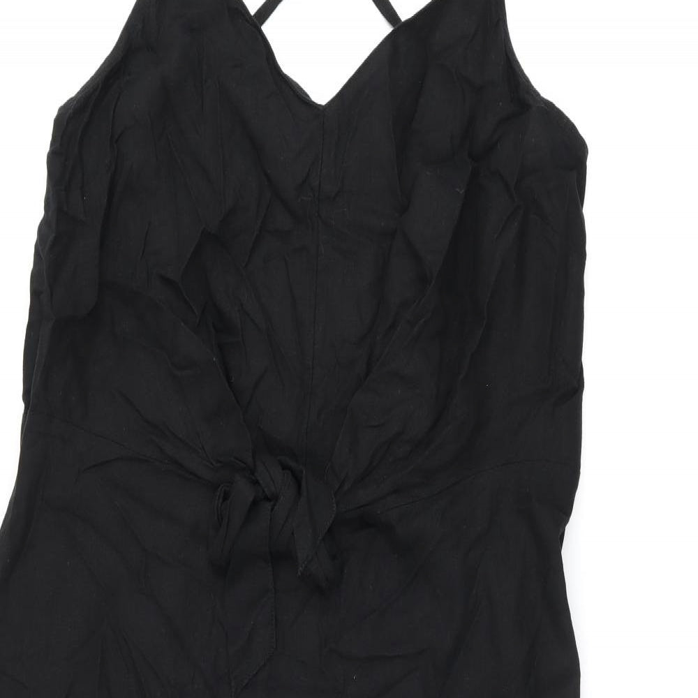Marks and Spencer Womens Black Linen A-Line Size 18 V-Neck Zip