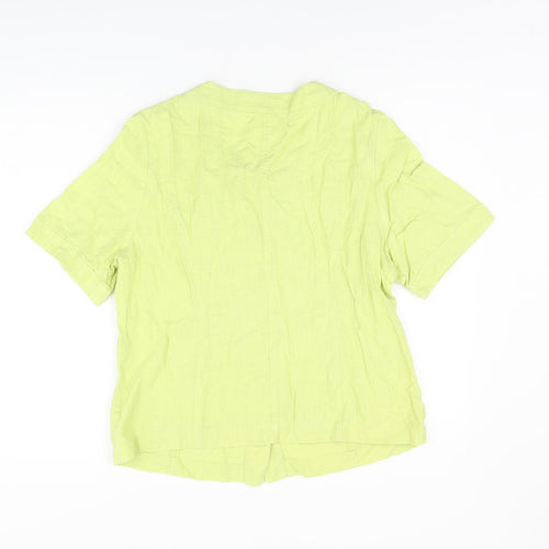 EWM Womens Green Linen Basic Button-Up Size 14 Round Neck