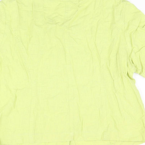 EWM Womens Green Linen Basic Button-Up Size 14 Round Neck