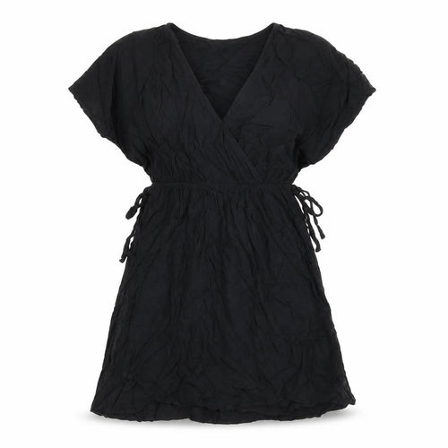 Marks and Spencer Womens Black Viscose Skater Dress Size 10 V-Neck Drawstring