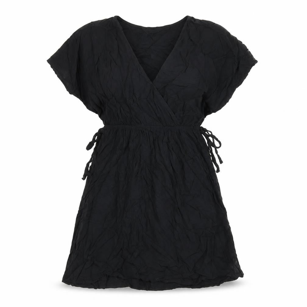 Marks and Spencer Womens Black Viscose Skater Dress Size 10 V-Neck Drawstring