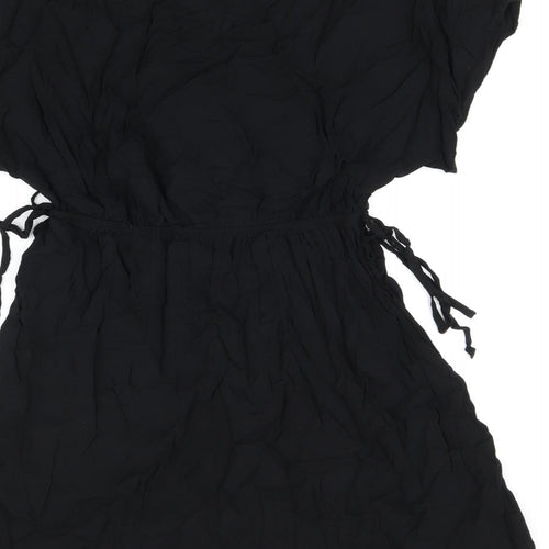 Marks and Spencer Womens Black Viscose Skater Dress Size 10 V-Neck Drawstring