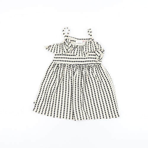 Zara Girls White Striped Cotton A-Line Size 12-18 Months Scoop Neck Pullover