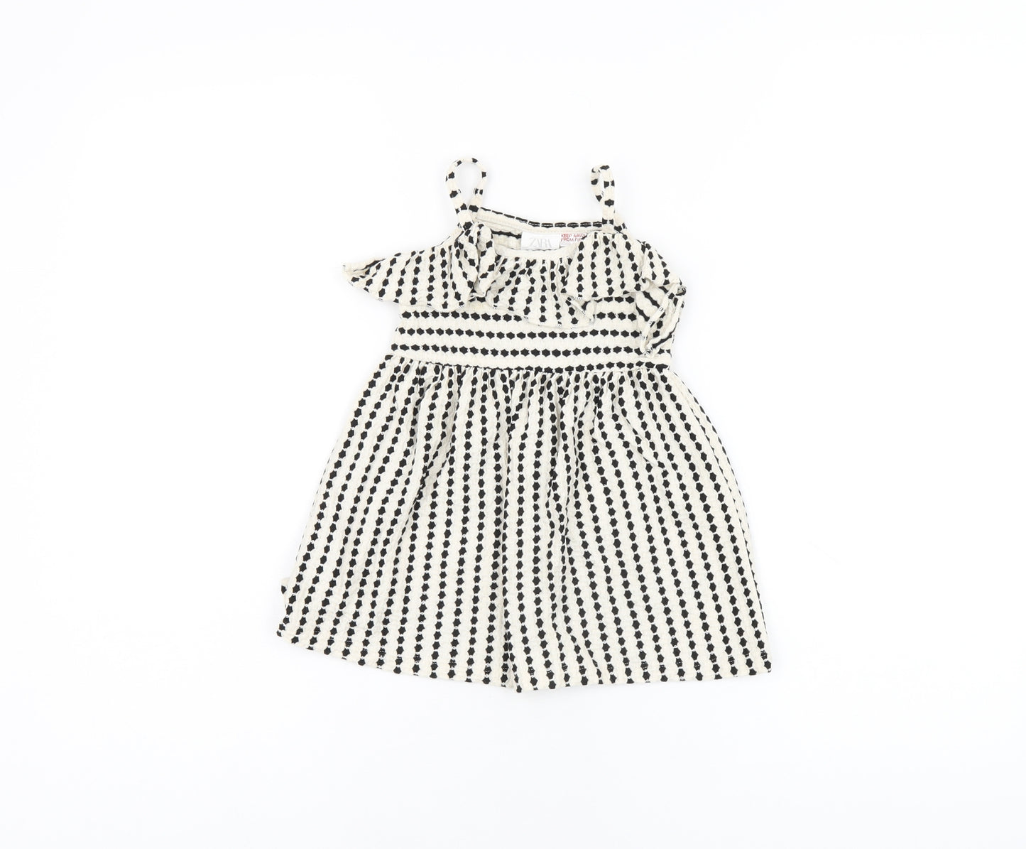 Zara Girls White Striped Cotton A-Line Size 12-18 Months Scoop Neck Pullover