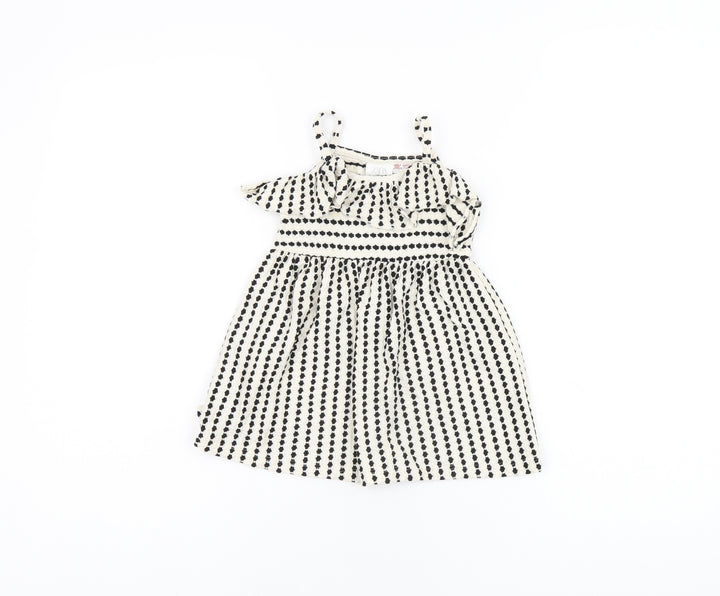 Zara Girls White Striped Cotton A-Line Size 12-18 Months Scoop Neck Pullover