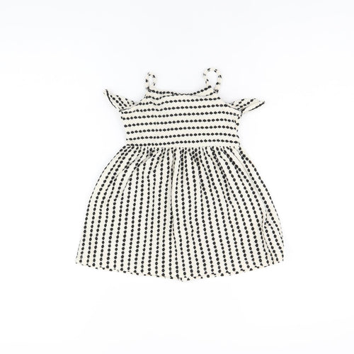 Zara Girls White Striped Cotton A-Line Size 12-18 Months Scoop Neck Pullover