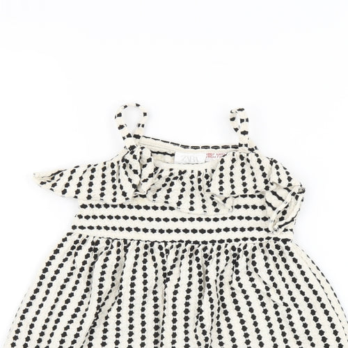 Zara Girls White Striped Cotton A-Line Size 12-18 Months Scoop Neck Pullover