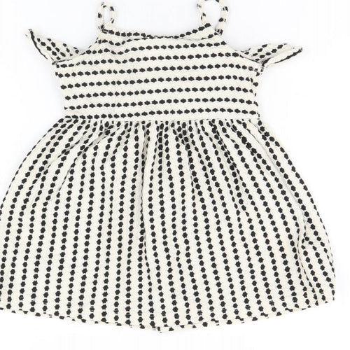 Zara Girls White Striped Cotton A-Line Size 12-18 Months Scoop Neck Pullover