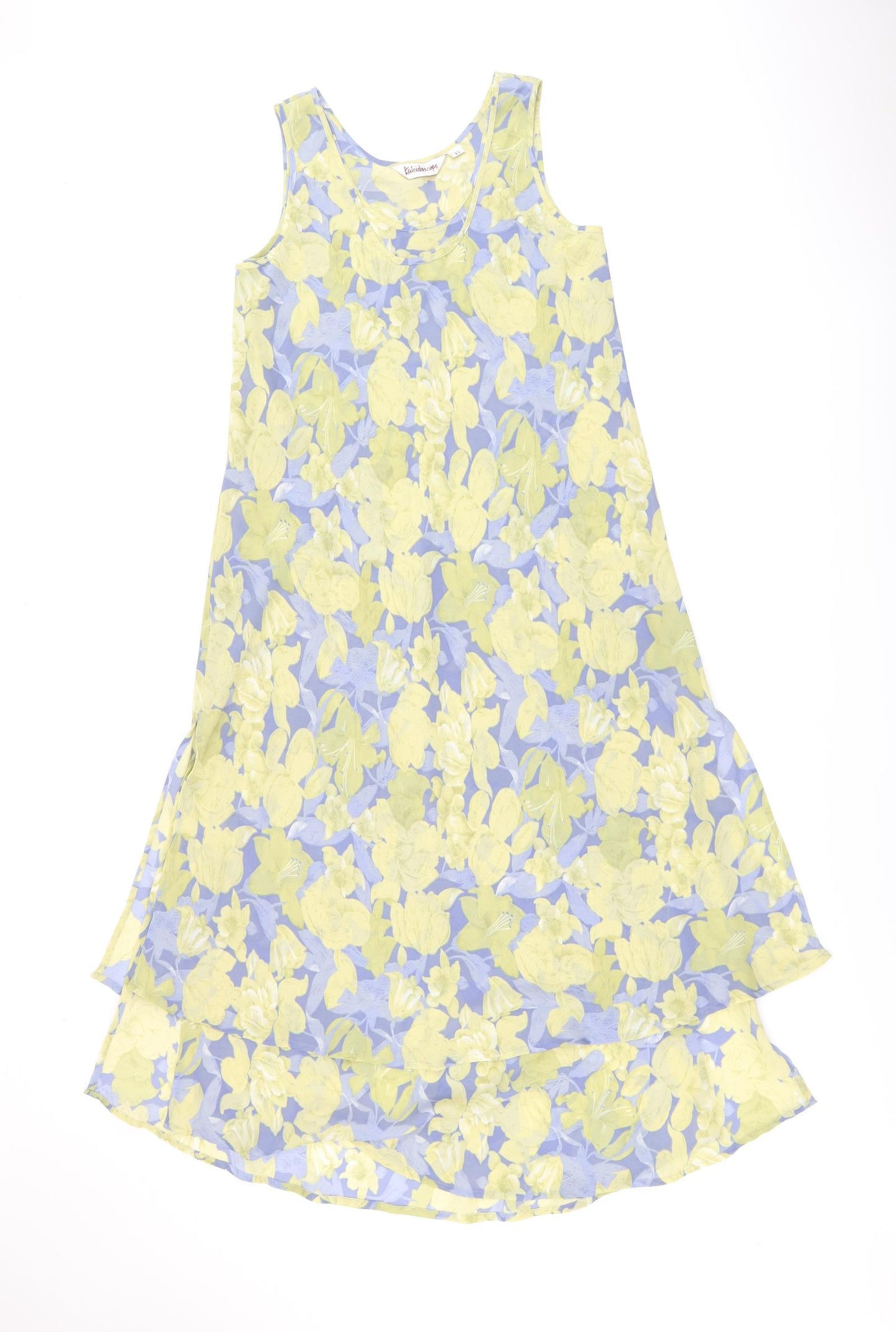 Kaleidoscope Womens Green Floral Polyester Shift Size 12 Scoop Neck Pullover - Split Hem