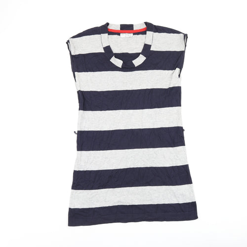 Autograph Womens Grey Striped Cotton Bodycon Size 14 Scoop Neck Pullover