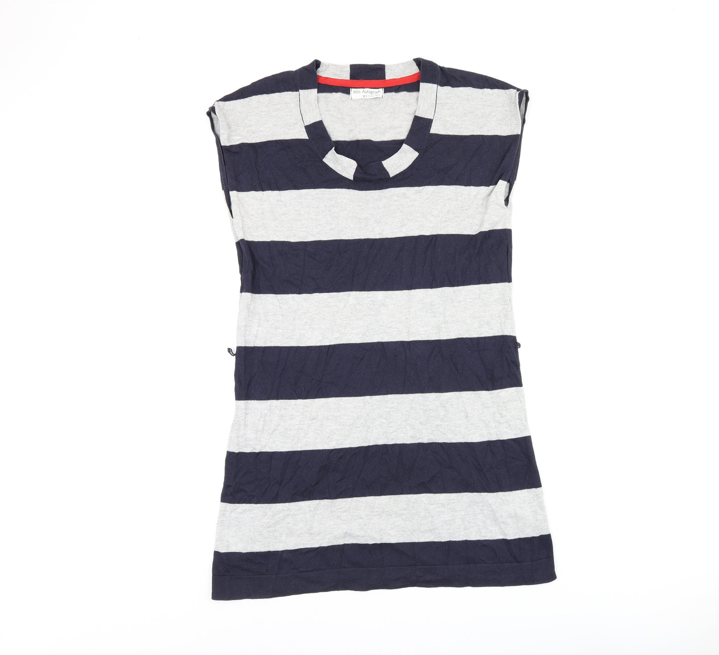 Autograph Womens Grey Striped Cotton Bodycon Size 14 Scoop Neck Pullover