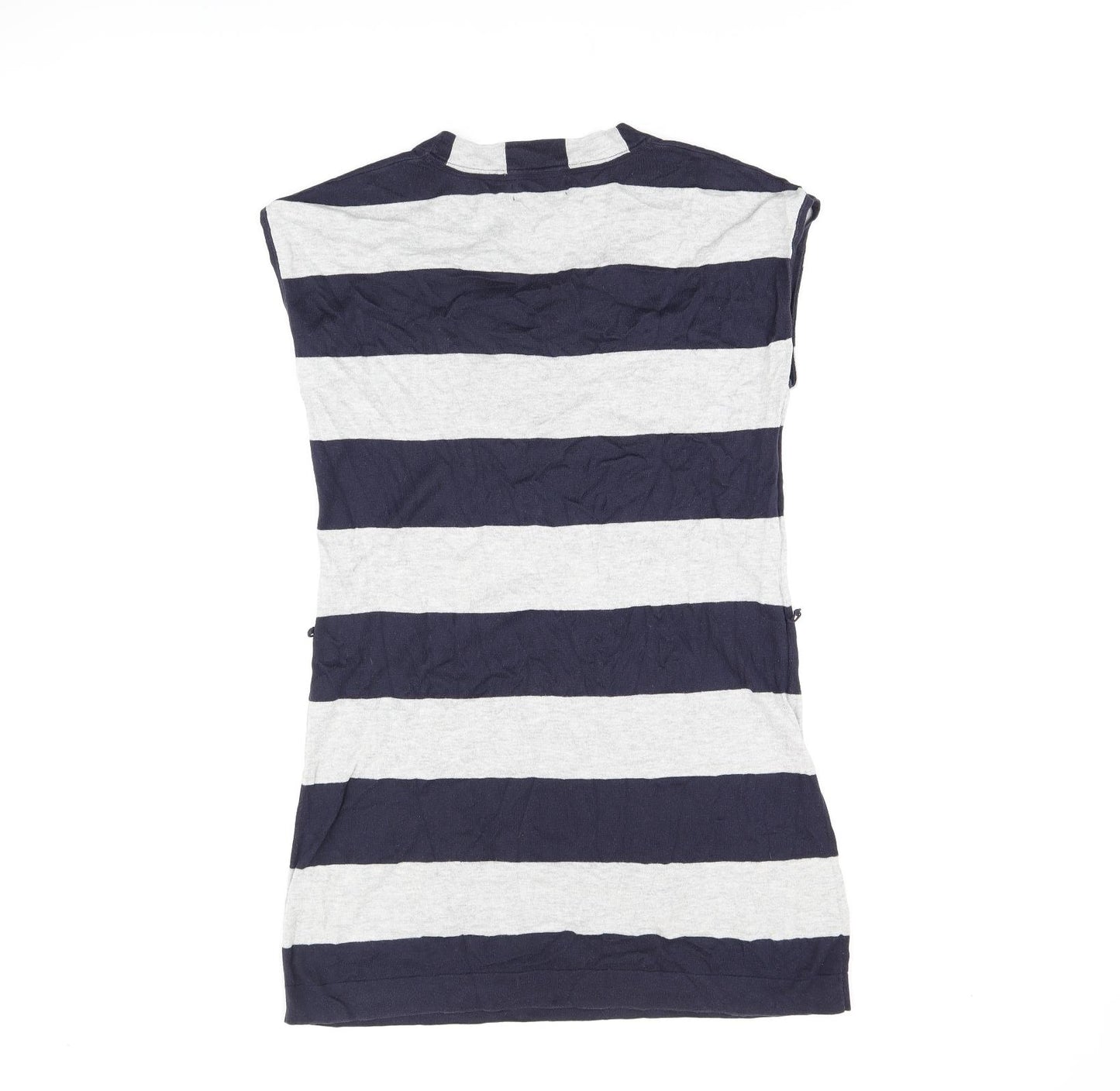 Autograph Womens Grey Striped Cotton Bodycon Size 14 Scoop Neck Pullover