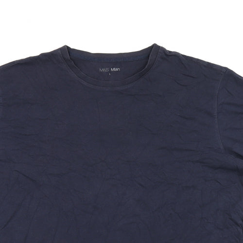 Marks and Spencer Mens Blue Cotton T-Shirt Size L Round Neck