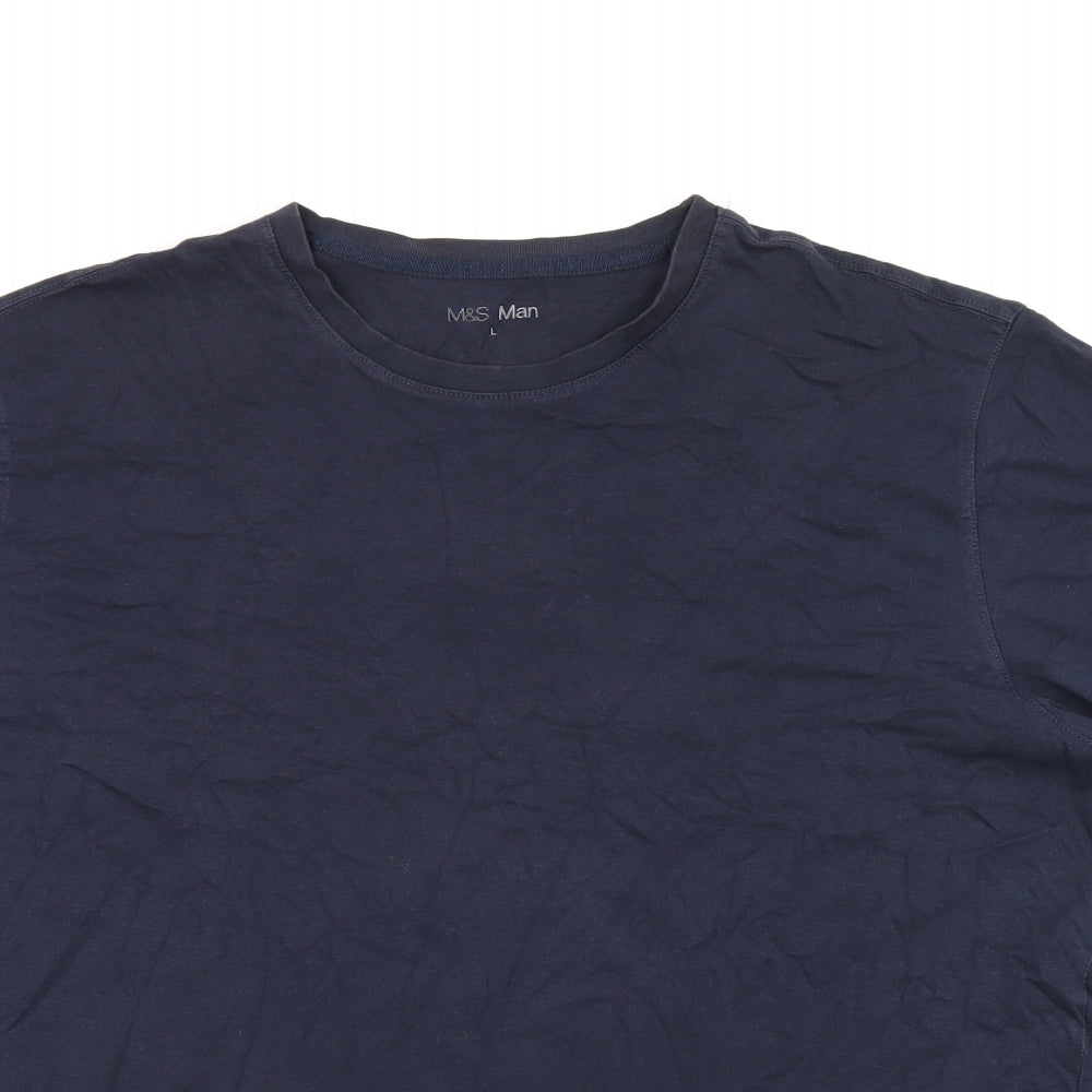 Marks and Spencer Mens Blue Cotton T-Shirt Size L Round Neck