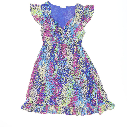 Ethel Austin Womens Multicoloured Geometric Polyester Skater Dress Size 8 V-Neck Pullover