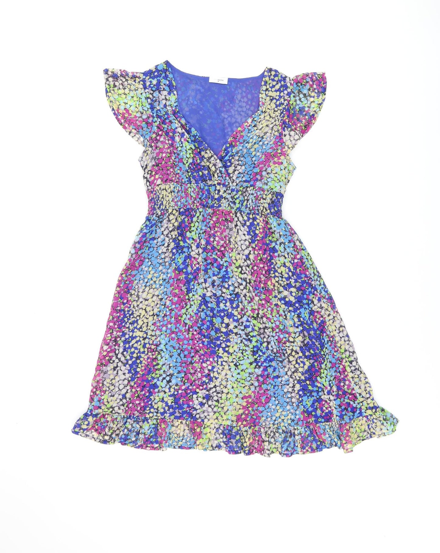 Ethel Austin Womens Multicoloured Geometric Polyester Skater Dress Size 8 V-Neck Pullover