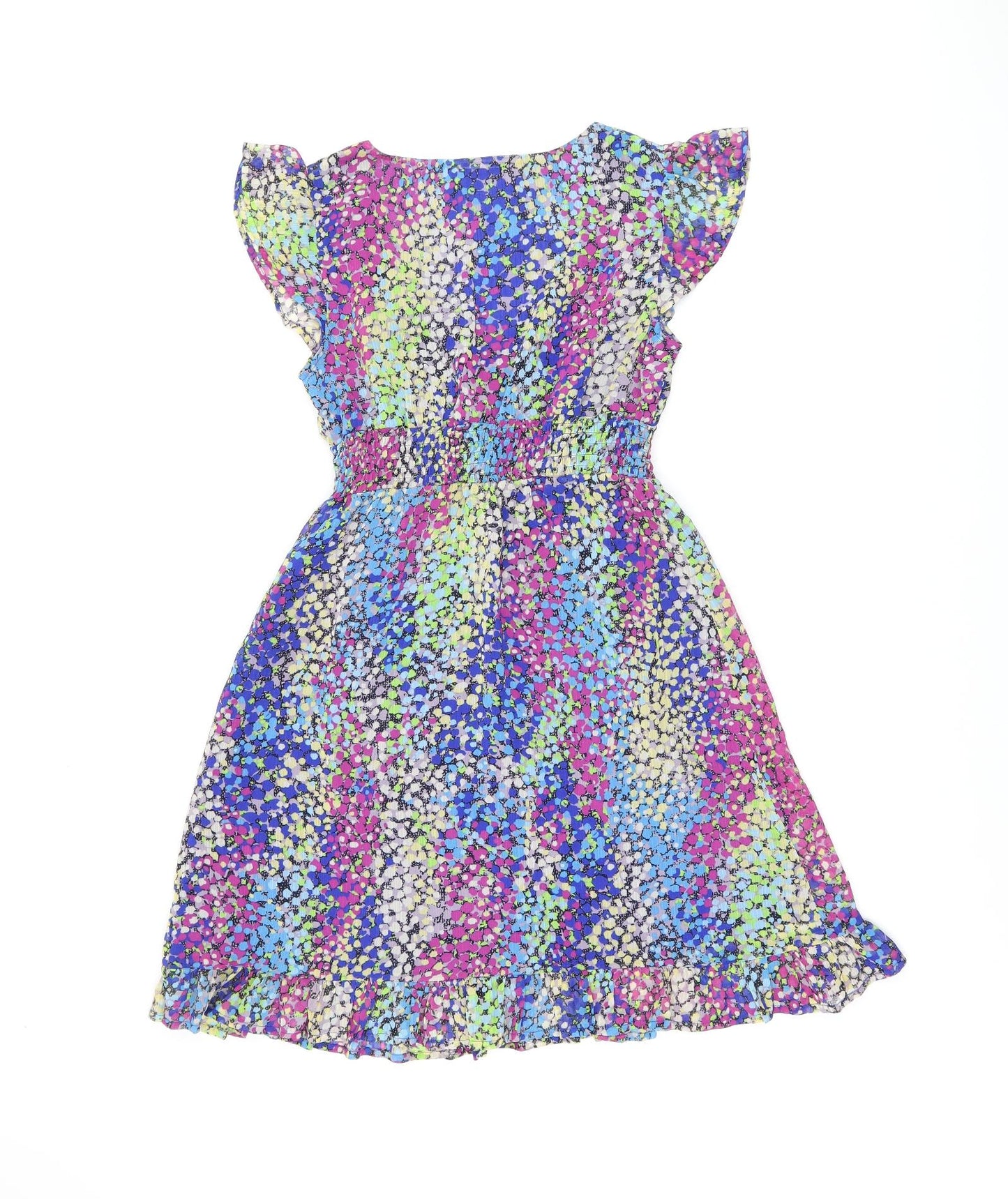 Ethel Austin Womens Multicoloured Geometric Polyester Skater Dress Size 8 V-Neck Pullover