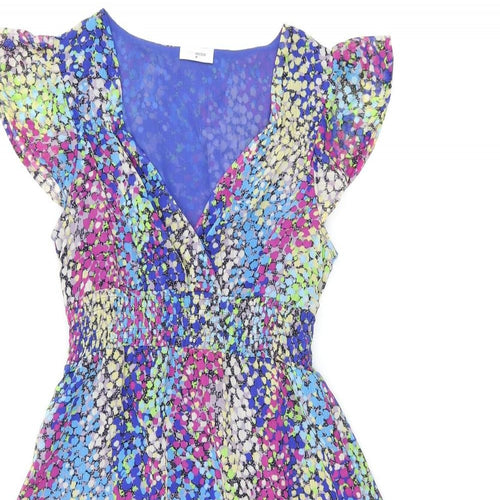 Ethel Austin Womens Multicoloured Geometric Polyester Skater Dress Size 8 V-Neck Pullover