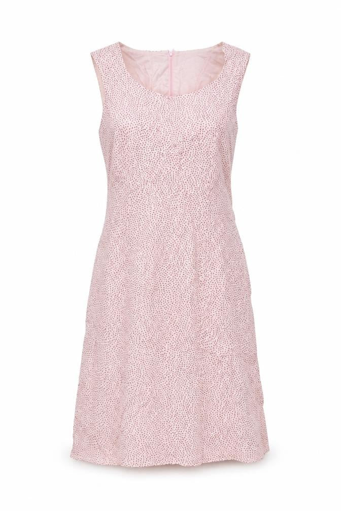 Front view of Gerry Weber women’s pink polka dot viscose shift, size UK 10, scoop neck zip