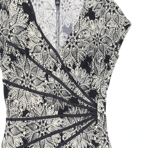 Connected Apparel Womens Black Floral Polyester A-Line Size 14 V-Neck Pullover