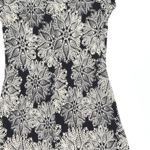Connected Apparel Womens Black Floral Polyester A-Line Size 14 V-Neck Pullover