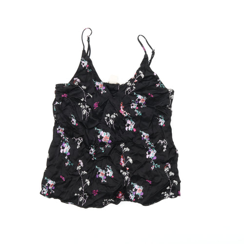 H&M Womens Black Floral Viscose Camisole T-Shirt Size 6 V-Neck