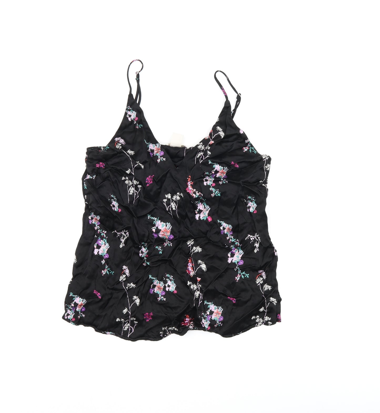 H&M Womens Black Floral Viscose Camisole T-Shirt Size 6 V-Neck