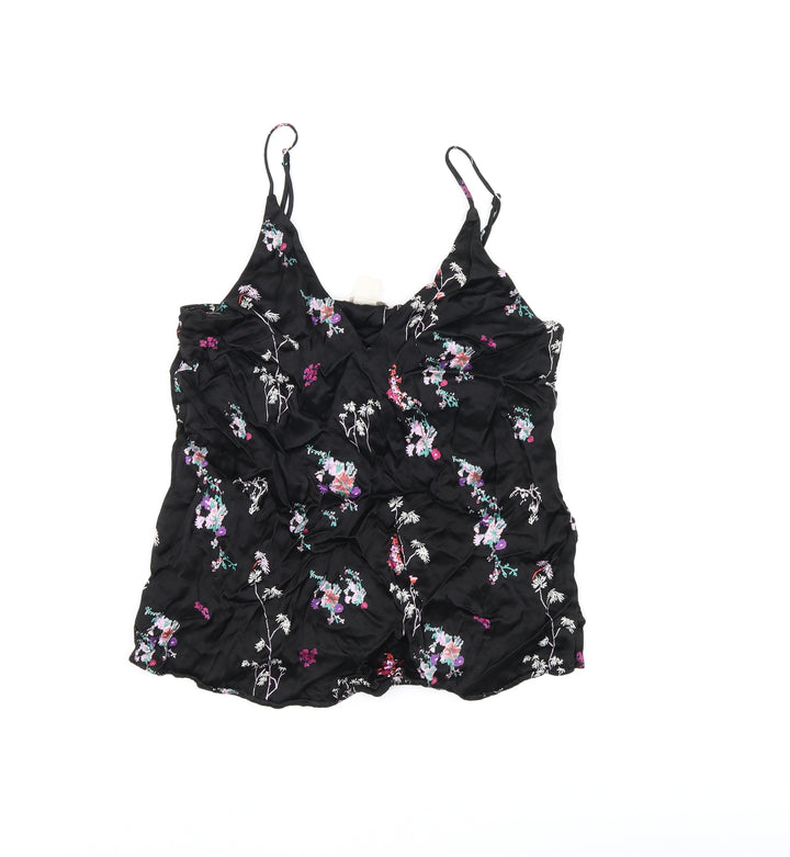 H&M Womens Black Floral Viscose Camisole T-Shirt Size 6 V-Neck