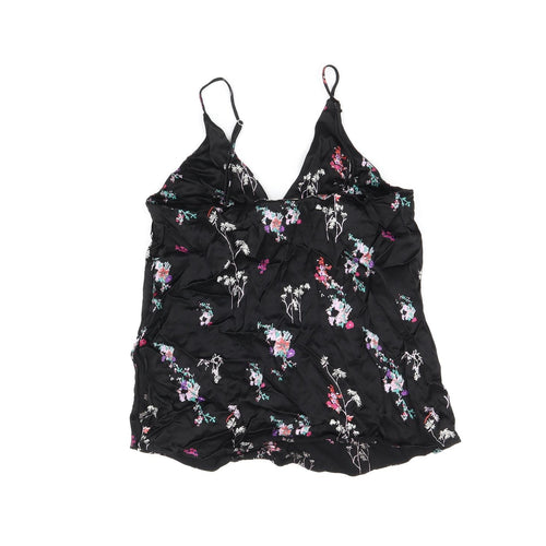H&M Womens Black Floral Viscose Camisole T-Shirt Size 6 V-Neck