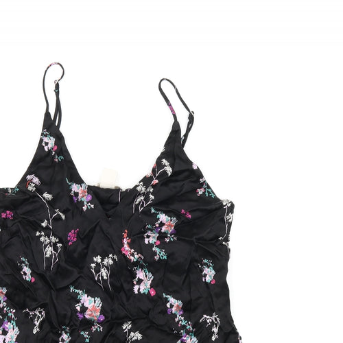 H&M Womens Black Floral Viscose Camisole T-Shirt Size 6 V-Neck