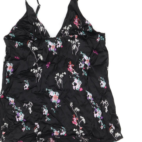 H&M Womens Black Floral Viscose Camisole T-Shirt Size 6 V-Neck