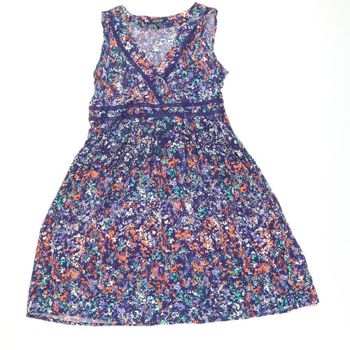 Maine Womens Blue Geometric Viscose A-Line Size 12 V-Neck Zip