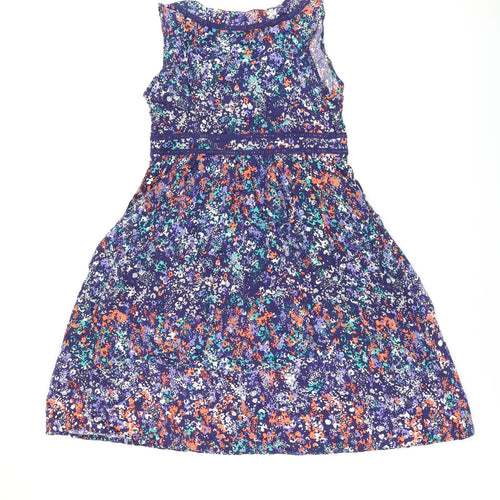 Maine Womens Blue Geometric Viscose A-Line Size 12 V-Neck Zip