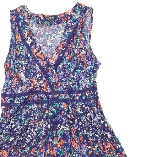 Maine Womens Blue Geometric Viscose A-Line Size 12 V-Neck Zip