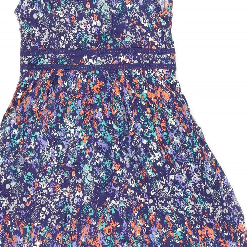 Maine Womens Blue Geometric Viscose A-Line Size 12 V-Neck Zip