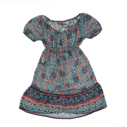 LFT Womens Black Floral Polyester Mini Size S V-Neck Pullover - Sheer