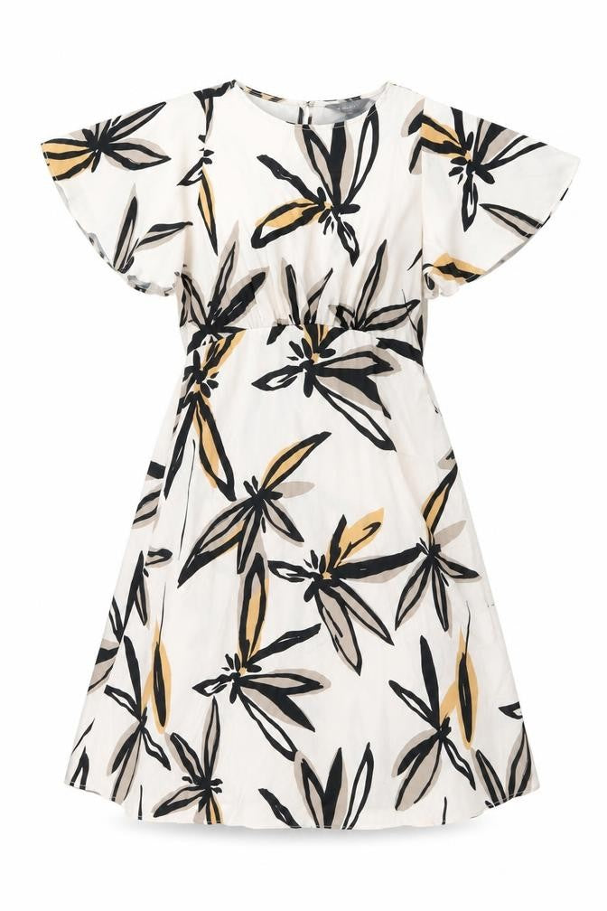 Front view of Principles women’s pink geometric polyester shift, size UK 12, round neck button - leaf print