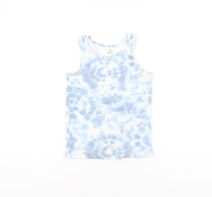 H&M Girls Blue Geometric Cotton Basic Tank Size 4-5 Years Scoop Neck Pullover - Tie Dye