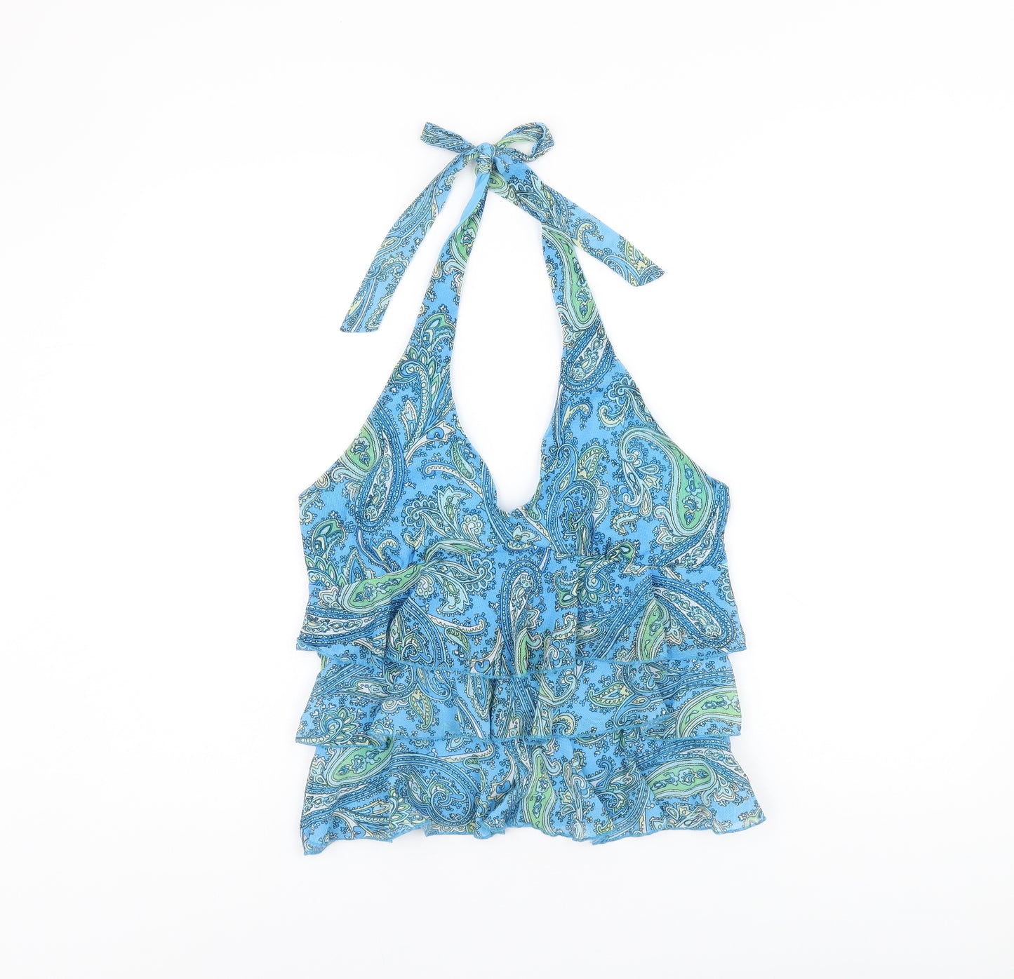 New Look Womens Blue Paisley Polyester Basic T-Shirt Size 14 Halter
