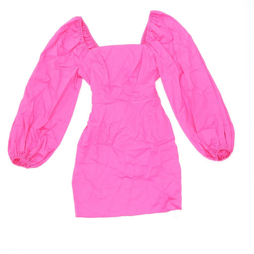 River Island Womens Pink Cotton Bodycon Size 6 Square Neck Zip