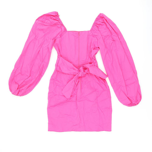 River Island Womens Pink Cotton Bodycon Size 6 Square Neck Zip