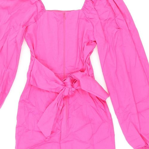 River Island Womens Pink Cotton Bodycon Size 6 Square Neck Zip