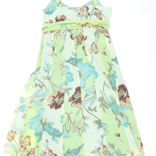 Per Una Womens Green Floral Polyester A-Line Size 16 V-Neck Zip