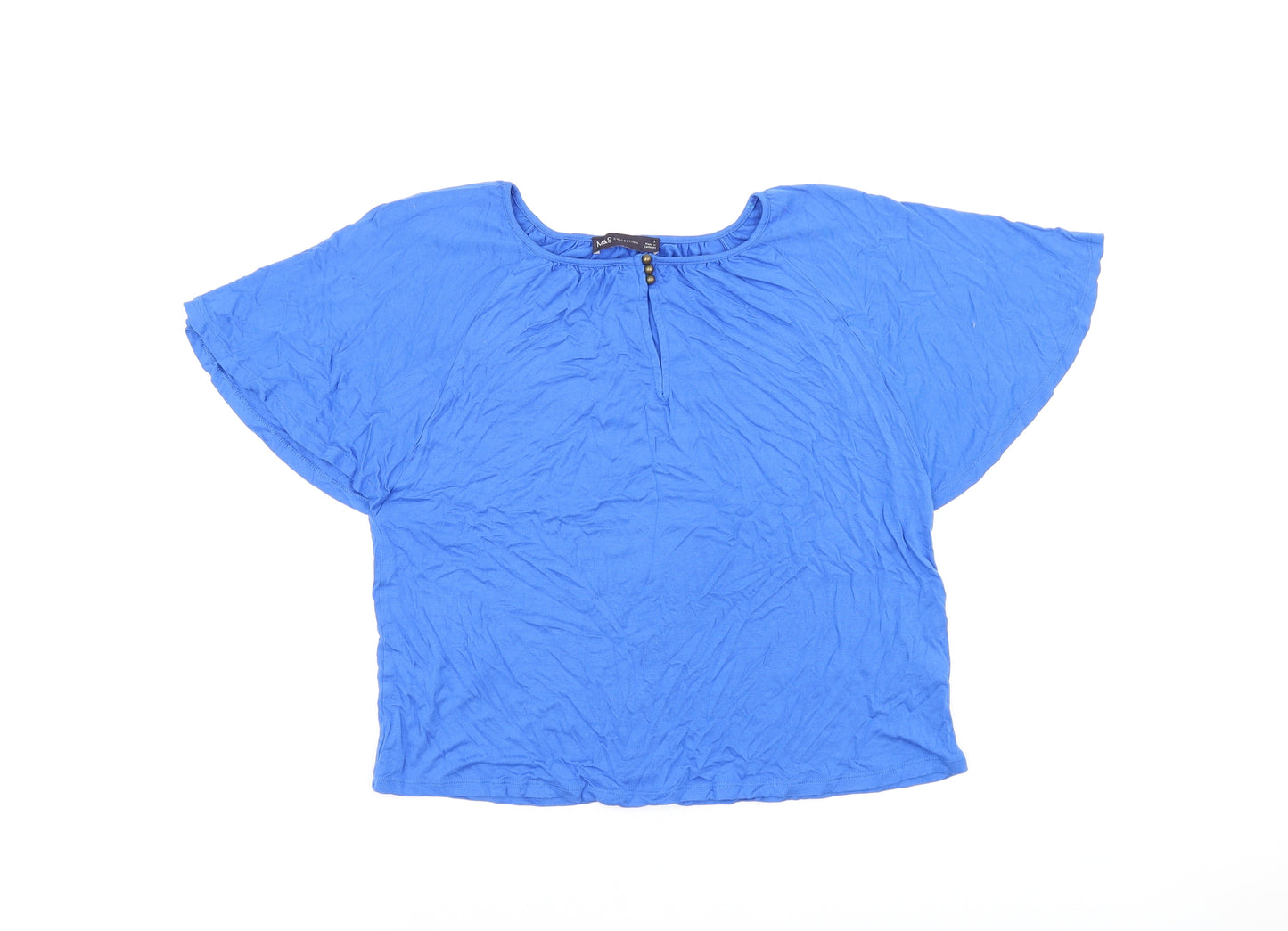 Marks and Spencer Womens Blue Viscose Basic T-Shirt Size 12 Boat Neck