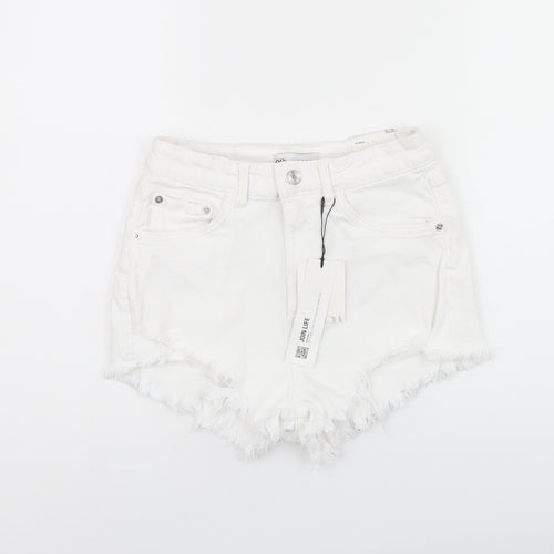 Zara Womens White Cotton Hot Pants Shorts Size 8 Regular Zip