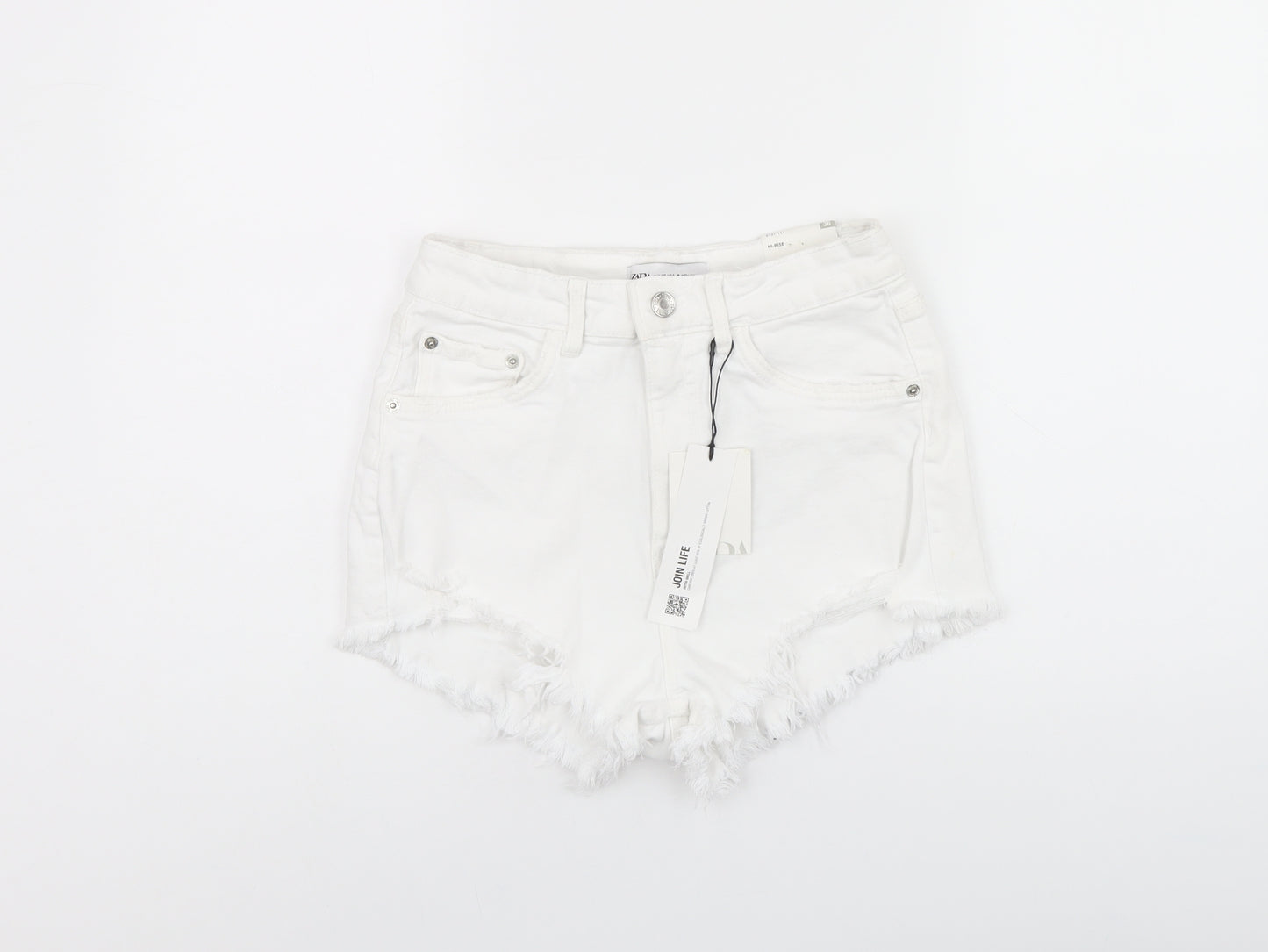 Zara Womens White Cotton Hot Pants Shorts Size 8 Regular Zip